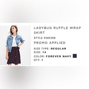 LOFT Ladybug Ruffle Wrap Skirt Navy and Red Size 14 NWT